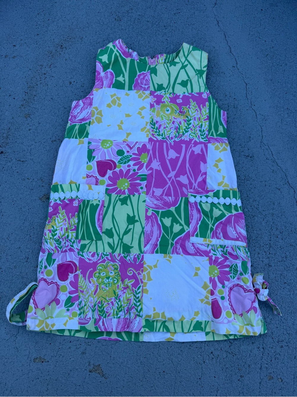 Lilly Pulitzer Girls Floral Patchwork Sleeveless Dress - Pink & Green